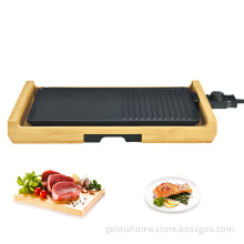 2 in 1 no smoke aluminium barbecue temperature controlled electric grill bamboo griddle